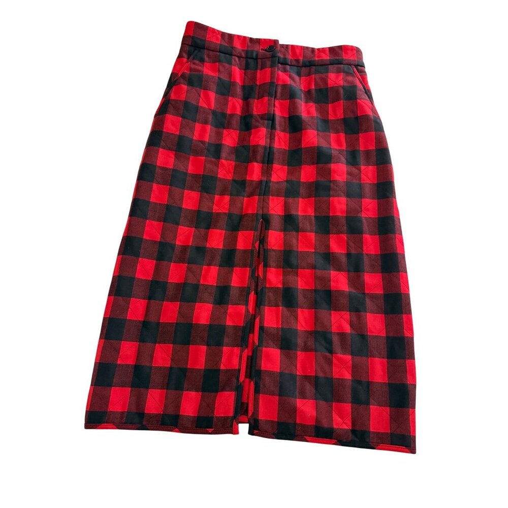 MSGM Quilted Plaid Checkered Midi Skirt Front Slit Side Pockets Italy S Read NST